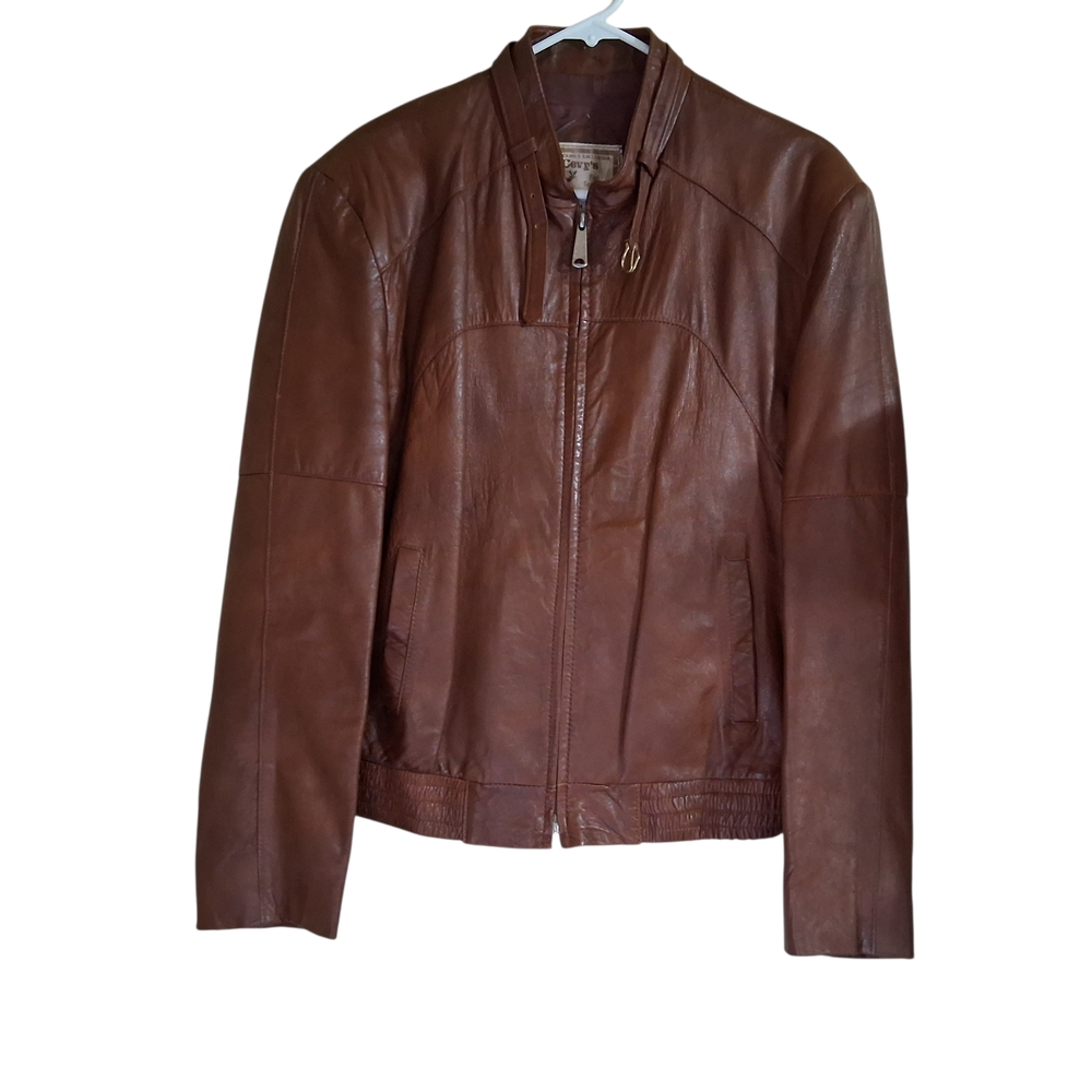 Cevy's Piel Leather Genuine Brown Size 44 (L/XL)  Moto Buckle Collar Jacket